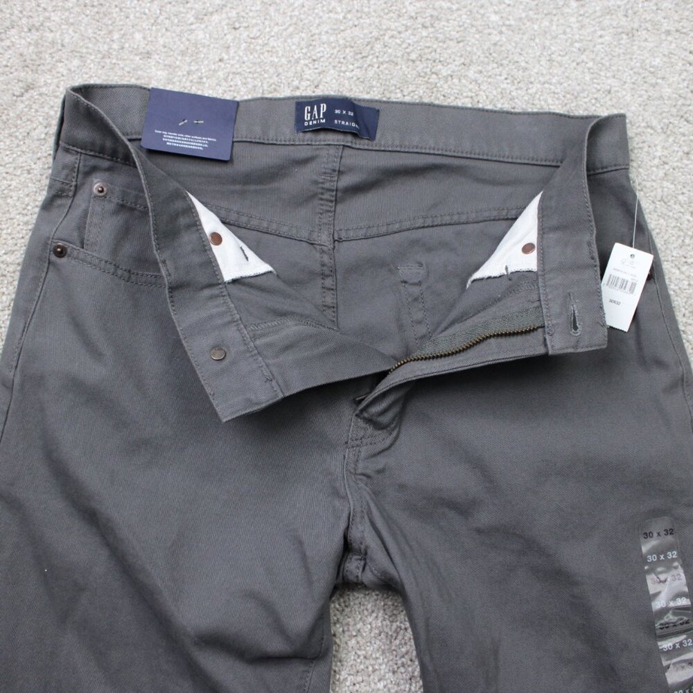 GAP Denim Chino Pants NWT Mens 30x32 Gray Straight Leg Flat Front Mid Rise - Picture 11 of 15